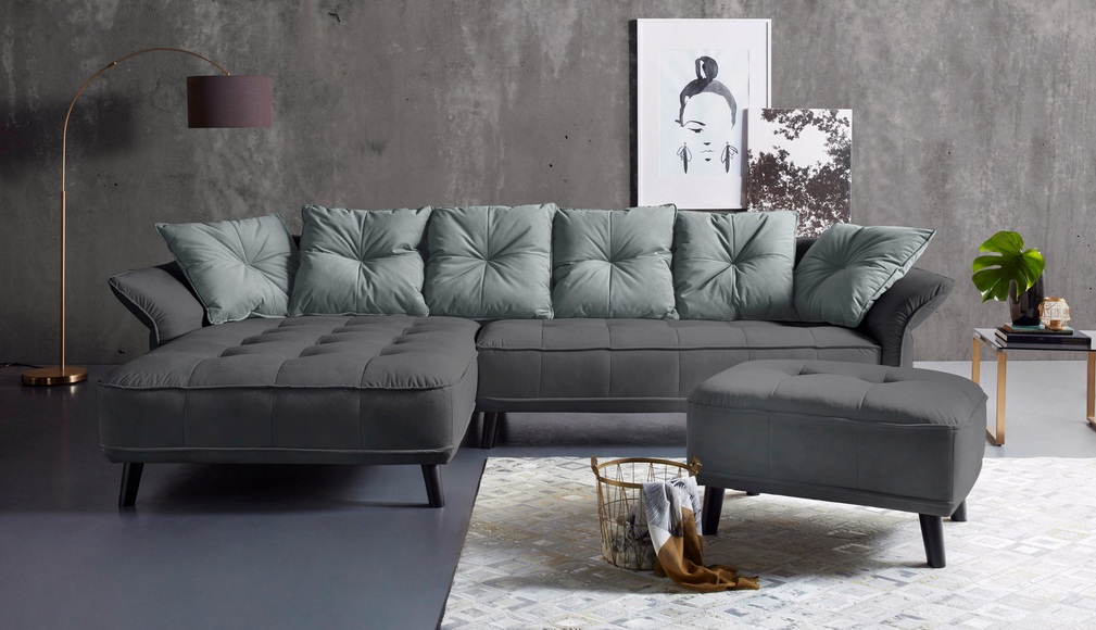 INOSIGN Ecksofa »Charming«, mit farblich abgesetzten Rückenkissen