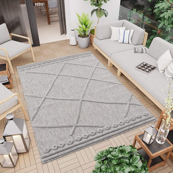 Carpet City Teppich »SANTORINI 58578«, rechteckig, 5 mm Höhe, 3D-Design: Flor erzeugt ein Hoch-Tief-Effekt, In- und Outdoor geeignet