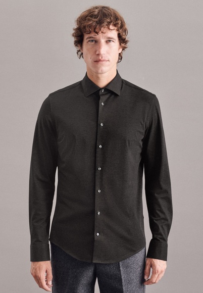 Performancehemd Shaped Fit Langarm Uni Herren Taubengrau 37
