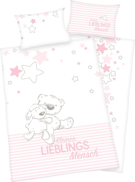 babybest® Flanell-Bettwäsche Lieblingsmensch rosa GOTS 100 x 135 cm
