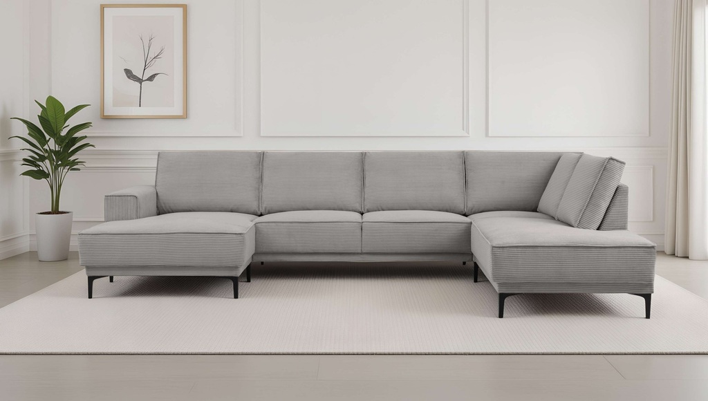 PLACES OF STYLE Wohnlandschaft »XXL Sofa Oland, Struktur, Flachgewebe, Luxus-Microfaser, Boucle« U-Form, 345 cm, Wellenunterfederung, Skandi-Design, Metallfüsse