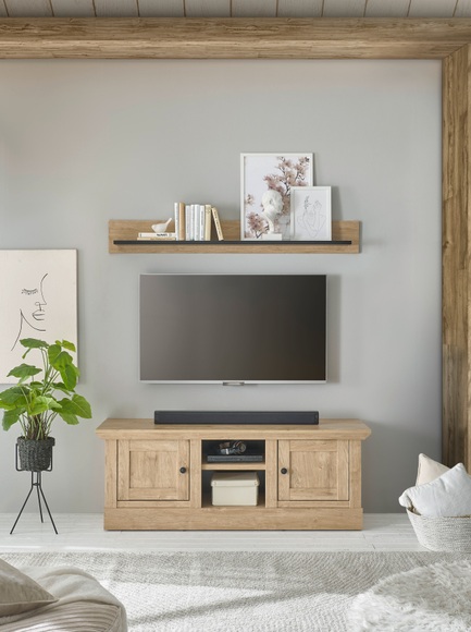 Home affaire Wohnwand »Cornwall, Anbauwand im Landhausstil, Wohnzimmer-Set, Eiche Dekor«, (Set, 2 St.), enthält Lowboard, Wandboard, Eiche Dekor, 152 cm breit