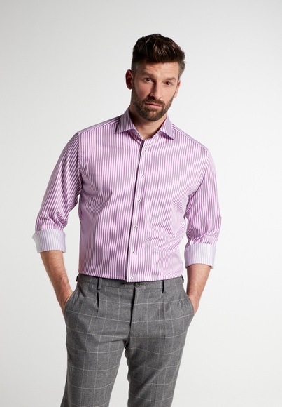 ETERNA LANGARM HEMD MODERN FIT SATINBINDUNG PINK/WEISS GESTREIFT