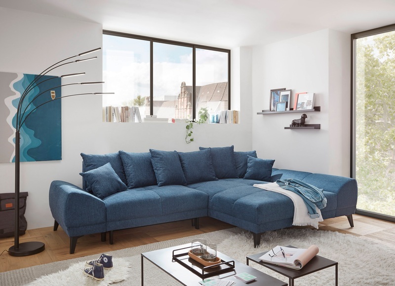 ED EXCITING DESIGN Ecksofa »Scott L-Form«, frei im Raum stellbar, mit Bettkasten, Schlaffunktion und 8 Kissen
