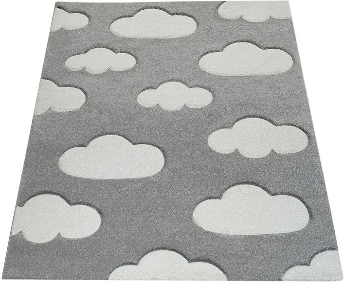 Paco Home Kinderteppich »Cosmo 342«, rechteckig, 12 mm Höhe, 3D-Design, niedliches Wolken Motiv, Pastell-Farben, Kinderzimmer