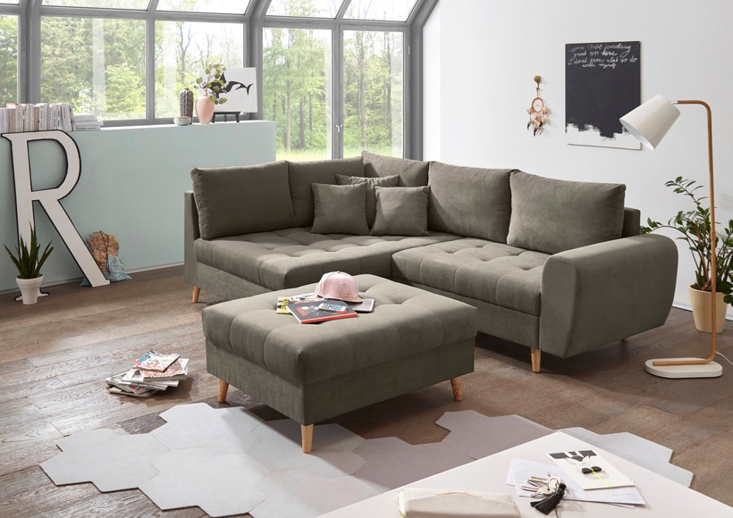Ecksofa »Alice«, (Set), mit Hocker, Rückenkissen, Zierkissen, frei im Raum stellbar