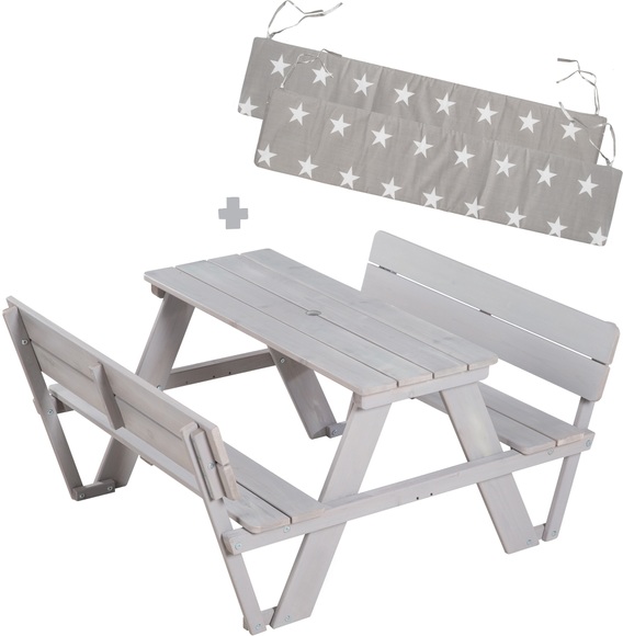 roba® Kindersitzgruppe »Picknick for 4 Outdoor +, Grau«, (Set), mit Lehne; inklusive Sitzauflagen »Little Stars«