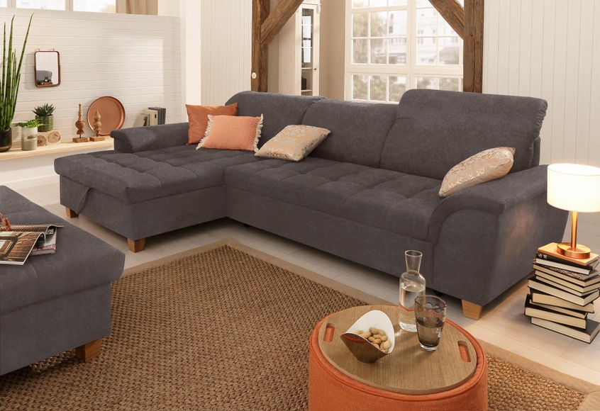 Home affaire Ecksofa »Lyla«, mit Recamiere, wahlweise mit Rückenfunktion und zusätzlich mit Bett + Bettkasten