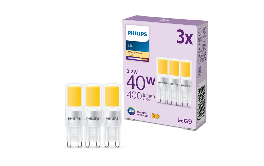 Philips LED-Lampe G9 3,2W 400lm 2.700K klar 3er
