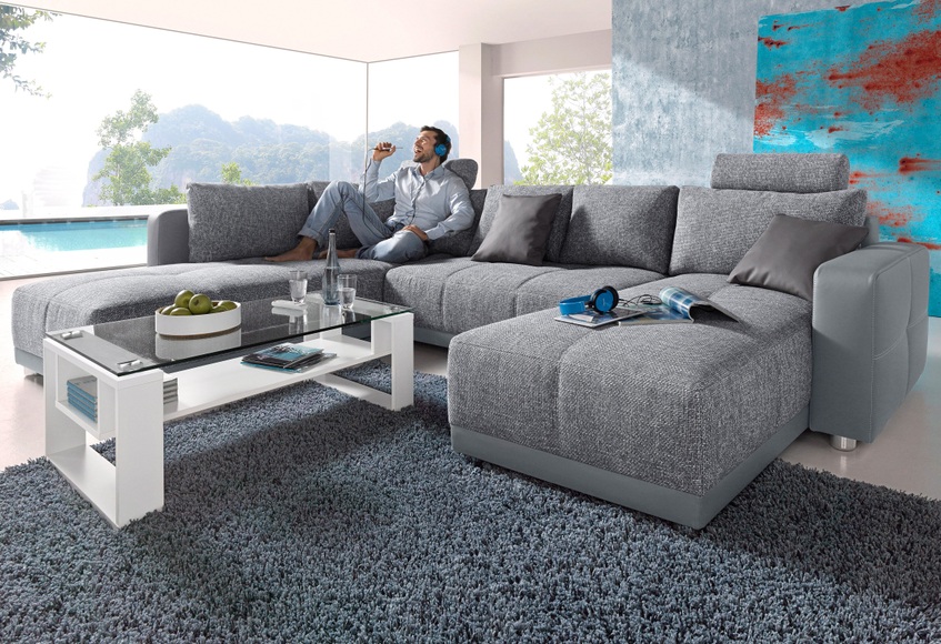 Places of Style Wohnlandschaft, mit Federkern, Bettfunktion und Bettkasten, inklusive 2 Kopfstützen, frei im Raum stellbar