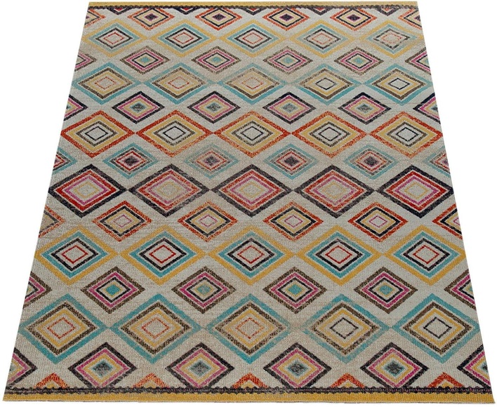 Paco Home Teppich »Artigo 430«, rechteckig, 4 mm Höhe, Kurzflor, Rauten Muster, Vintage Design, In- und Outdoor geeignet, ideal im Wohnzimmer & Schlafzimmer