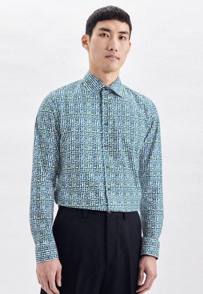 Business Hemd Slim Fit Langarm Druck Herren Petroleumblau 42