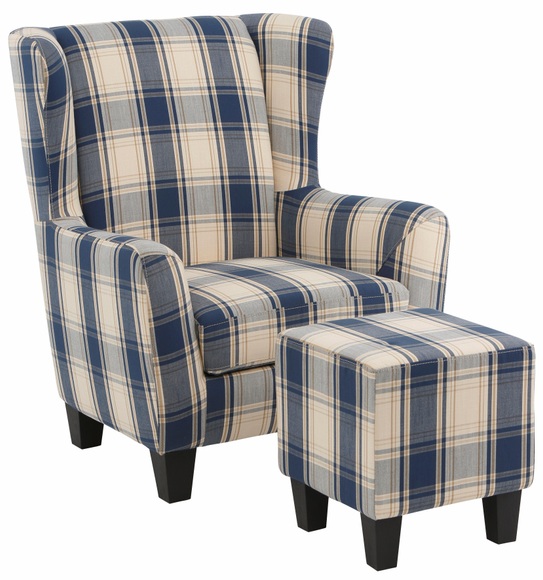 Home affaire Sessel »Chilly«, (Set, 2 St., bestehend aus Sessel und Hocker), mit bequemer Federkern-Polsterung, in drei unterschiedlichen Bezugsqualitäten erhältlich, Sitzhöhe 44 cm
