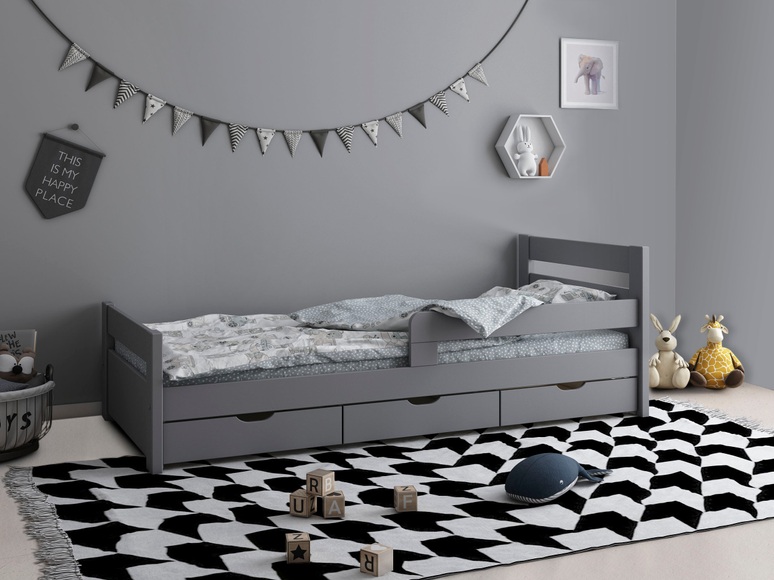 Lüttenhütt Kinderbett »Timmo«, Einzelbett bodentief, aus massiver Kiefer, Schubkästen