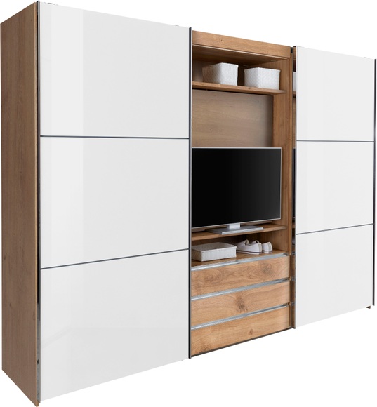 Fresh To Go Schwebetürenschrank mit drehbaren TV-Element, Aussentüren mit Glas