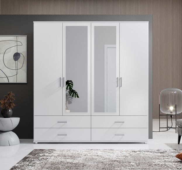 Schlafkontor Drehtürenschrank »Ivar Kleiderschrank mit Spiegel«, inklusive 2 Spiegeltüren und 2 farblich abgesetzten Schubkästen