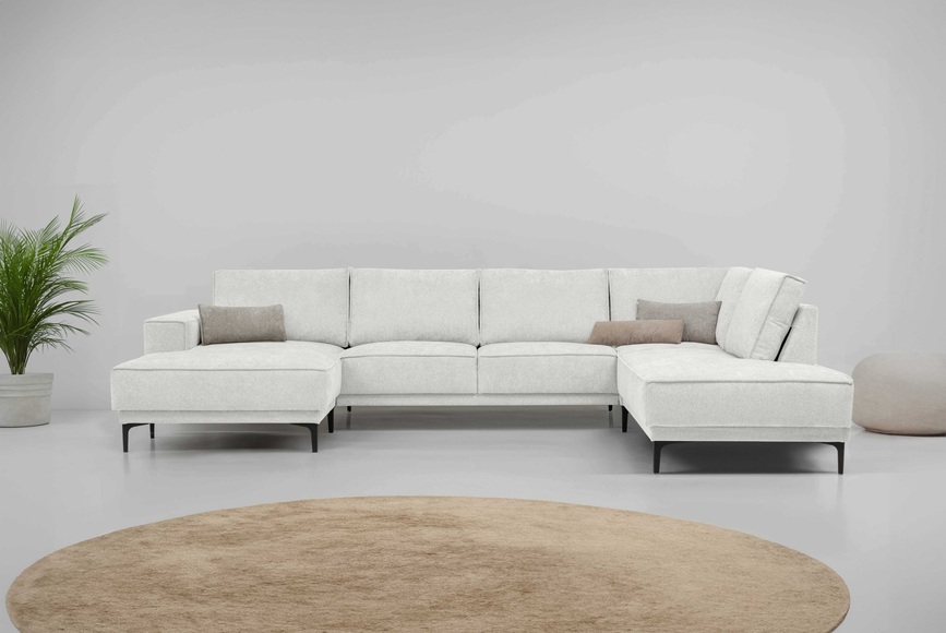 Places of Style Wohnlandschaft »XXL Sofa Oland, Struktur, Flachgewebe, Luxus-Microfaser, Boucle«, U-Form, 345 cm, Wellenunterfederung, Skandi-Design, Metallfüsse