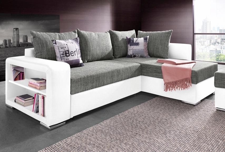 COLLECTION AB Ecksofa, mit Bettfunktion, Bettkasten und Regalarmteil, Ottomane links oder rechts montierbar, wahlweise mit Federkern, frei im Raum stellbar