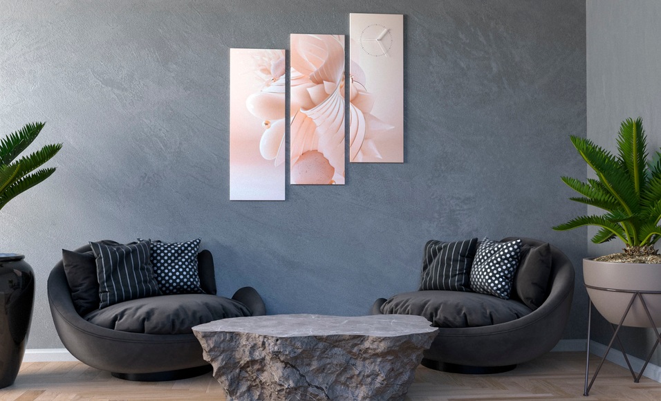 Conni Oberkircher´s Bild mit Uhr »Romantischer Traum«, Hochzeit, romantisch, modern, abstrakt, Luxus, pastell, Design, Blätter, Geschenk, Deko, einrichten