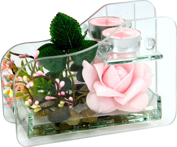 Kunstblume »Rose im Glas mit Teelicht« (2er Set)