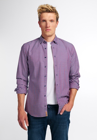 ETERNA LANGARM HEMD SLIM FIT UPCYCLING SHIRT OXFORD ROT/BLAU KARIERT