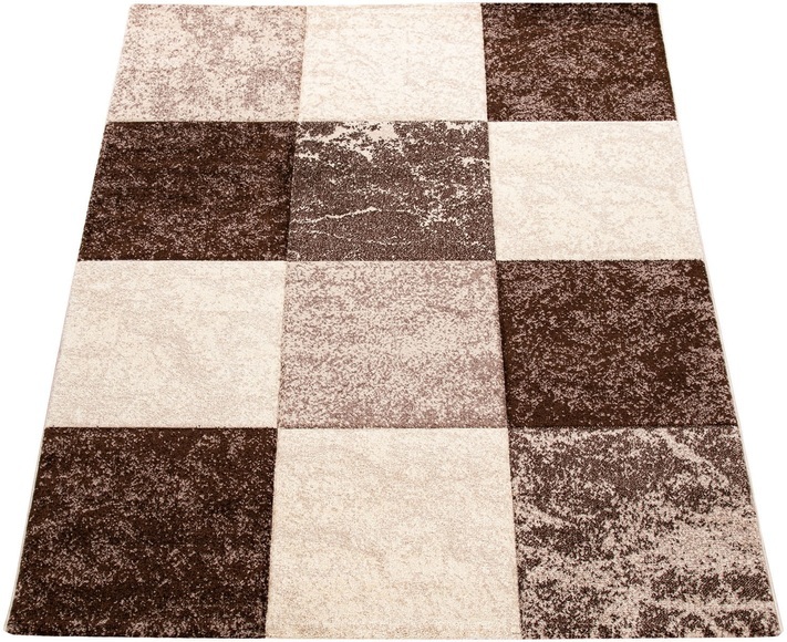 Paco Home Teppich »Inferno 757«, rechteckig, 17 mm Höhe, Kurzflor, modernes kariertes Marmor Design, handgearbeiteter Konturenschnitt, ideal im Wohnzimmer & Schlafzimmer
