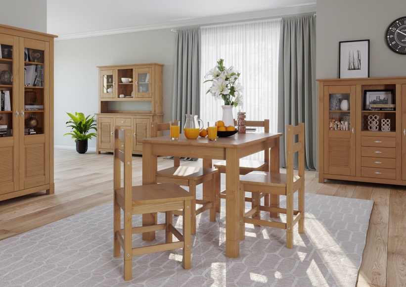 Home affaire Essgruppe »Rauna«, (Set, 5 tlg., 1 Tisch, 4 Stühle), Aus massiver Kiefer, 5-teiliges Set