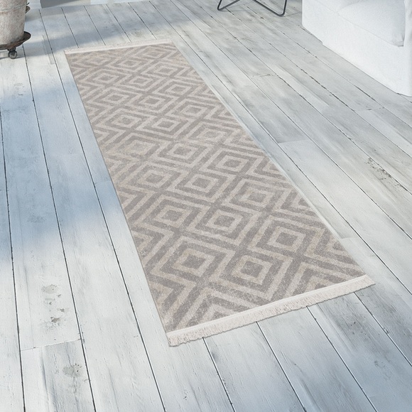 Paco Home Läufer »Poco 821«, rechteckig, 7 mm Höhe, Teppich-Läufer, Kurzflor, Rauten-Design, mit Fransen, In- und Outdoor geeignet, ideal in Diele & Flur