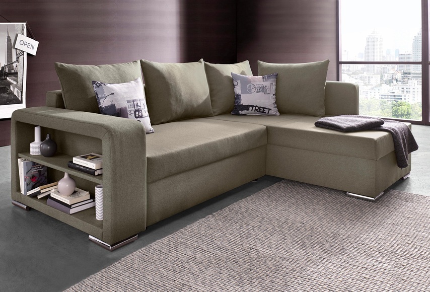 COLLECTION AB Ecksofa, mit Bettfunktion, Bettkasten und Regalarmteil, Ottomane links oder rechts montierbar, wahlweise mit Federkern, frei im Raum stellbar