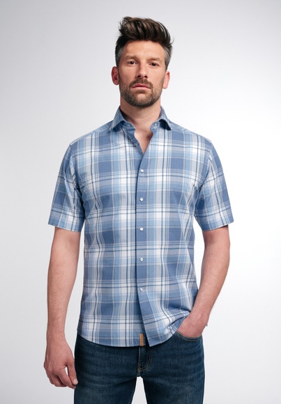 ETERNA KURZARM HEMD REGULAR FIT UPCYCLING SHIRT TWILL JEANSBLAU