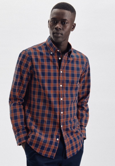 Casual Hemd Regular Fit Langarm Karo Herren Blau XXL