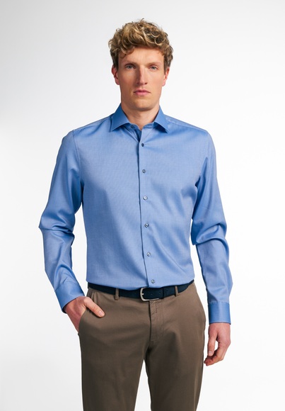 ETERNA LANGARM HEMD SLIM FIT PERFORMANCE SHIRT STRETCH MITTELBLAU