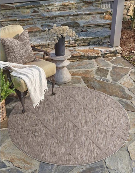 Carpet City Teppich »Santorini«, rund, 5 mm Höhe, 3D-Effekt, für Wohnzimmer, Flur, Küche, Wintergarten, Balkon, Wetterfest & UV-beständig