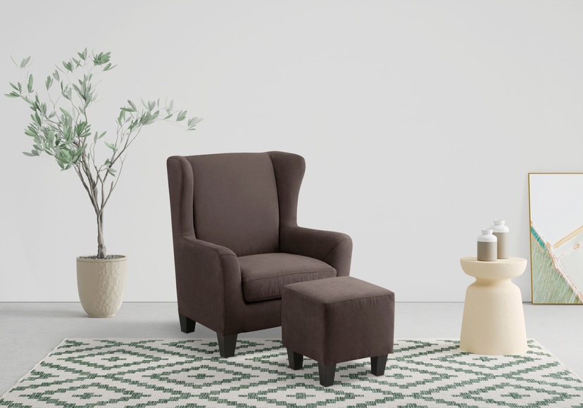 Home affaire Sessel »Chilly«, (Set, 2 St., bestehend aus Sessel und Hocker), mit bequemer Federkern-Polsterung, in drei unterschiedlichen Bezugsqualitäten erhältlich, Sitzhöhe 44 cm