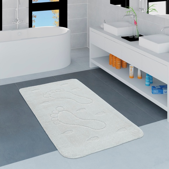 Paco Home Badematte »Riga 185«, Höhe 16 mm, rutschhemmend beschichtet, fussbodenheizungsgeeignet, Badteppich, Uni Farben, mit Fussabdrücken, waschbar, rechteckig & rund erhältlich
