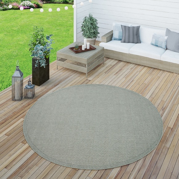 Paco Home Teppich »Timber 125«, rund, 4 mm Höhe, Flachgewebe, Sisal Optik, In- und Outdoor geeignet, Wohnzimmer