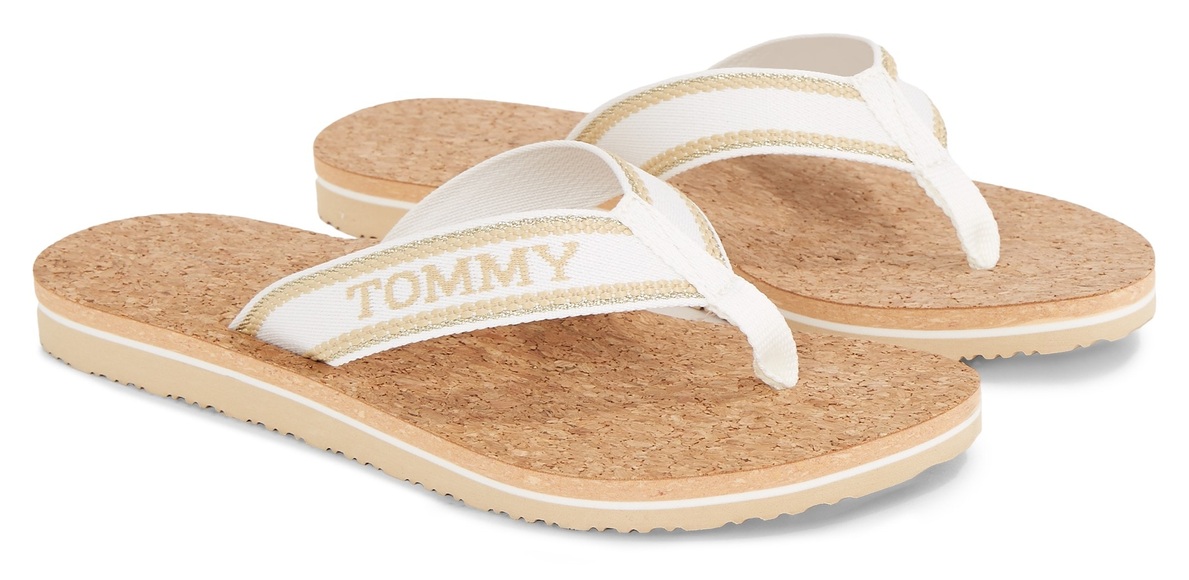 Tommy Hilfiger Zehentrenner »HILFIGER CORK BEACH SANDAL«, mit Logoschriftzug