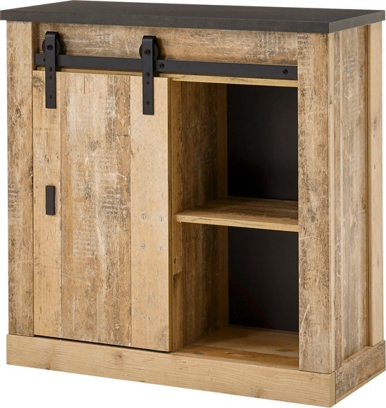 Premium collection by Home affaire Regal »SHERWOOD«, in modernem Holz Dekor, mit Scheunentorbeschlag aus Metall, Breite 93 cm