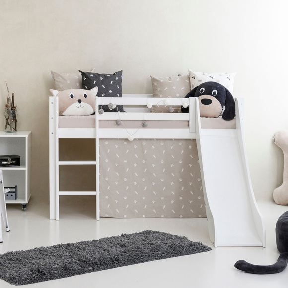 Hoppekids Hochbett »«Pets Silberfarbengrau»«, Rutsche & Vorhang Grau und viel Auswahl