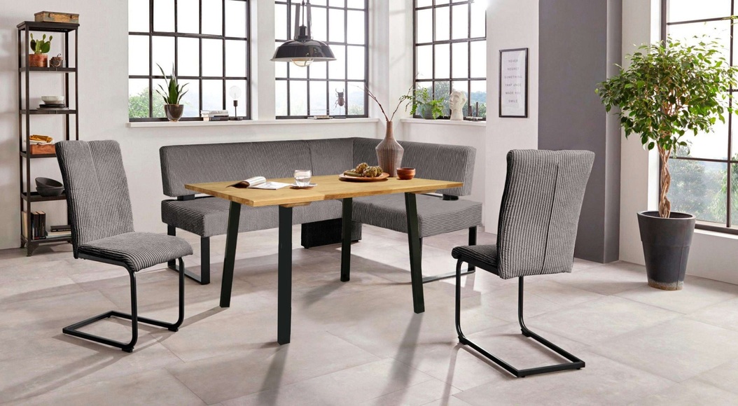 Home affaire Eckbankgruppe »Oliver«, (Set, 4 tlg.), Eckbank mit Wellenunterfederung im Sitz, Tisch Massiv Eiche