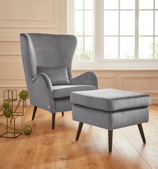 Guido Maria Kretschmer Home&Living Sessel »Salla«, wahlweise mit oder ohne Hocker, grosser Sessel: Masse B/T/H: 78/94/118 cm, Bezug auch in Luxus-Microfaser in Teddyfelloptik