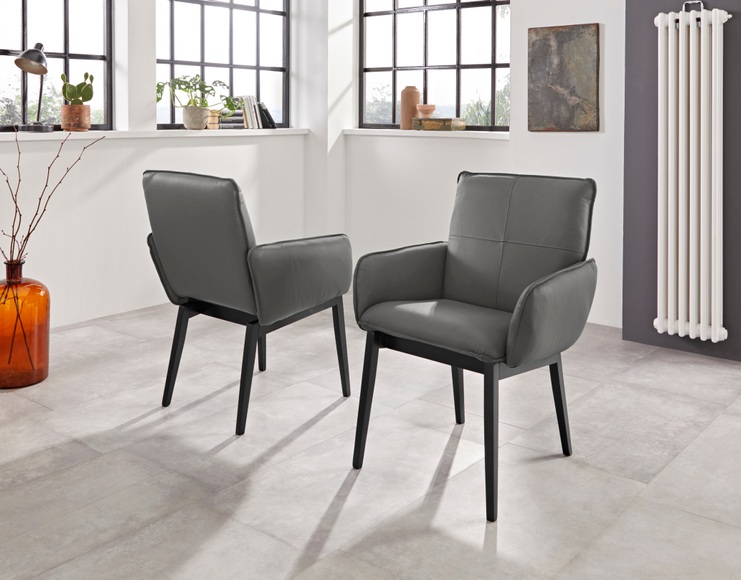 Premium collection by Home affaire Armlehnstuhl »Model 6«, (Set), 2 St., Leder, Bezug in Microfaser oder Leder und das Gestell ist Buche Massivholz in schwarz lackiert