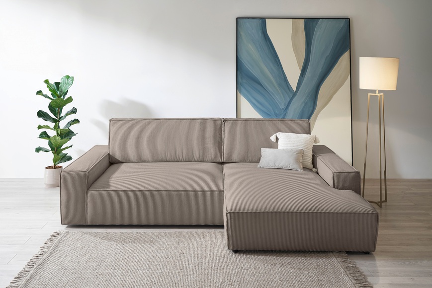 Home affaire Ecksofa »NEU: SHERWOOD XXL 284, Big-Sofa L-Form, tiefe Sitzfläche 95 cm, Cord«, Recamiere rechts/links, als Schlafsofa stellbar, Cord u. Leinenoptik