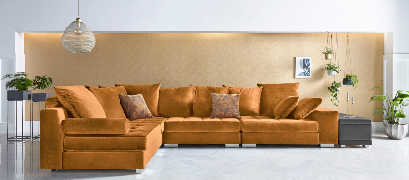 INOSIGN Ecksofa »Vale«, incl. Couchtisch, Steppung im Sitzbereich, Federkern
