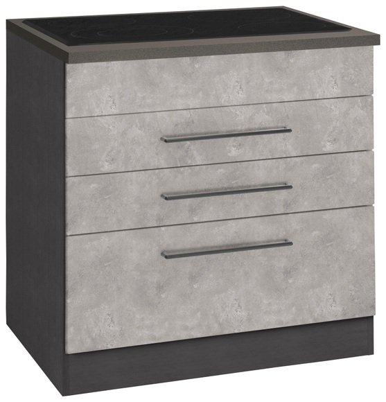 HELD MÖBEL Kochfeldumbauschrank »Tulsa«, 80 cm breit, 2 Schubladen, 1 grosser Auszug, schwarzer Metallgriff, hochwertige MDF Front, geeignet für autarkes Kochfeld