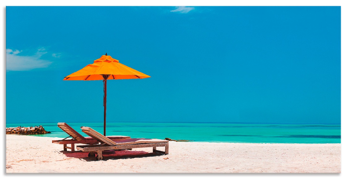 Artland Wandbild »Liegestuhl Sonnenschirm Strand Malediven«