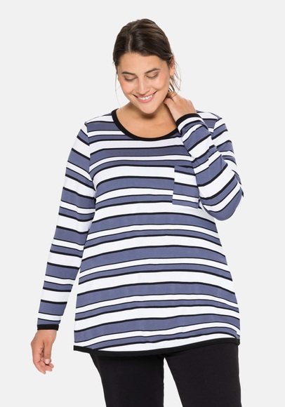 Sheego Langarmshirt, mit Streifenmuster und Brusttasche
