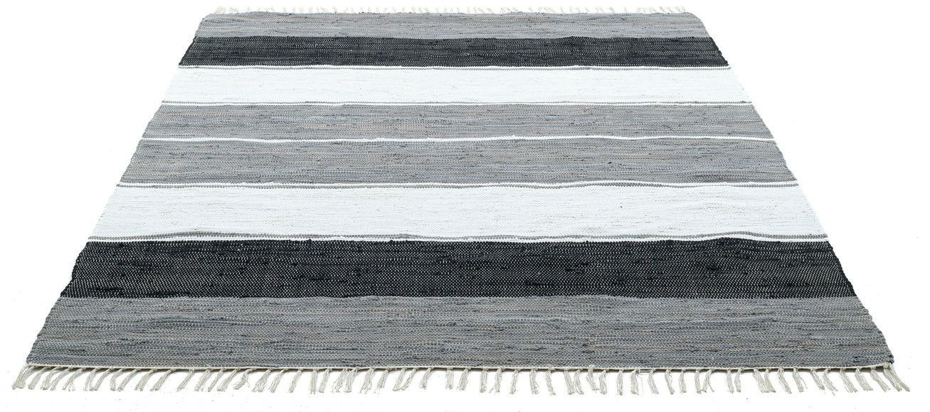 THEKO Teppich »Stripe Cotton«, rechteckig, 5 mm Höhe, Flachgewebe, reine Baumwolle, handgewebt, mit Fransen, Wohnzimmer
