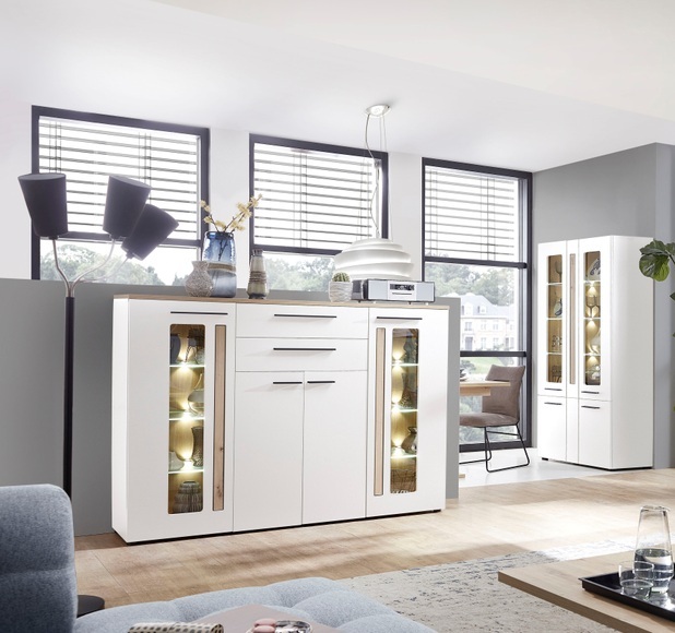 Innostyle Highboard »Loft Two«, Breite 180 cm, 2 Holztüren, 2 Schubkästen, 2 Glas-/Holztüren