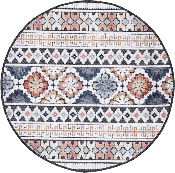 carpetfine Teppich »Deja 103«, rund, 4 mm Höhe, robustes Flachgewebe, Motiv- Floral Palmenblätter, Hoch-Tief Effekt, In- und Outdoor geeignet, Wetterfest und UV-beständig für Balkon, Terrasse, Garten, Aussenbereich,Wohnzimmer, Schlafzimmer